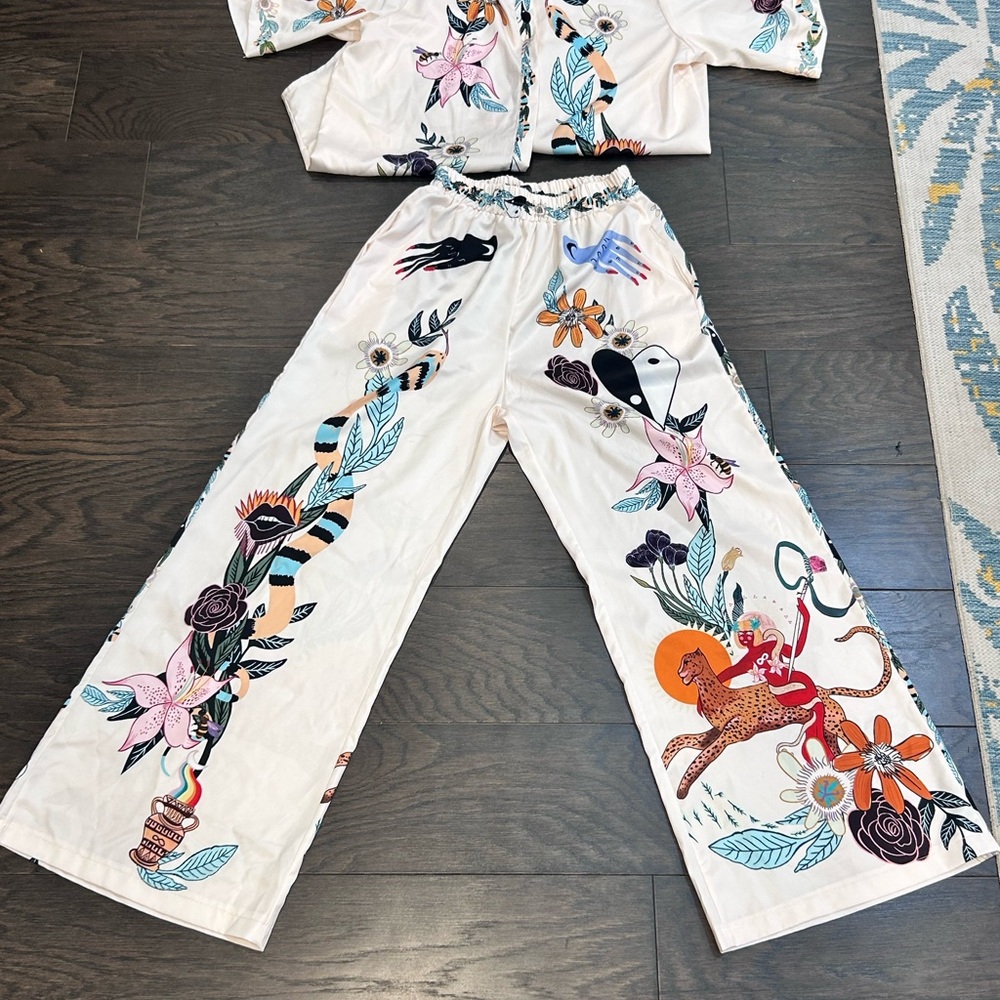 Lerouge Paris Colorful Animal and Floral Print pants set